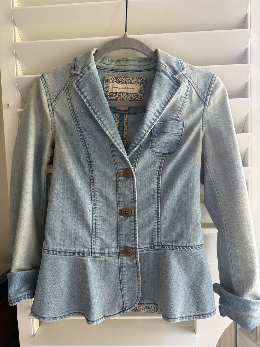 Light Wash Denim Peplum Jacket - Women - Flower Inside